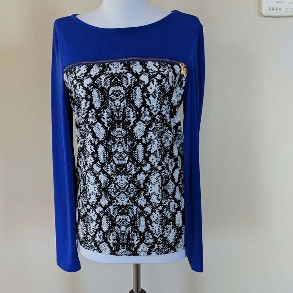 Calvin Klein Royal Blue and Snake Skin Print Blous